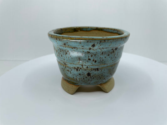 Blue Speckled with Brown Cascade Bonsai Pot 3.3" wide