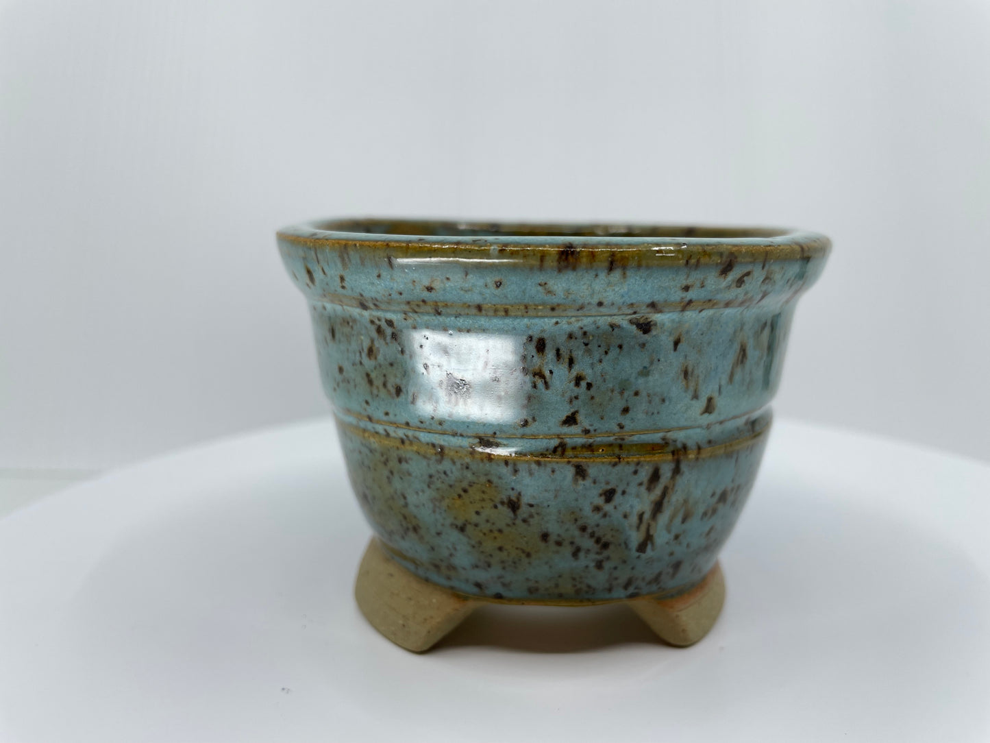 Blue Speckled with Brown Cascade Bonsai Pot 3.3" wide