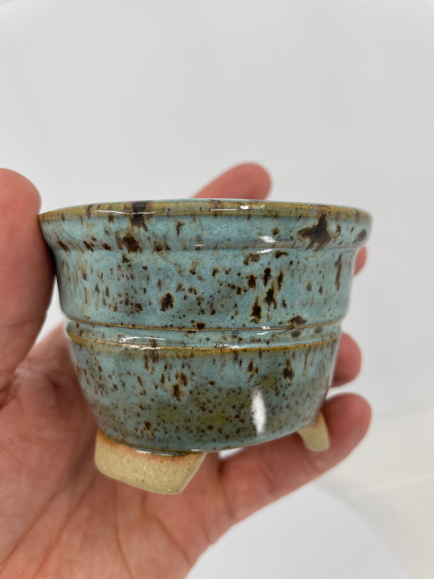 Blue Speckled with Brown Cascade Bonsai Pot 3.3" wide