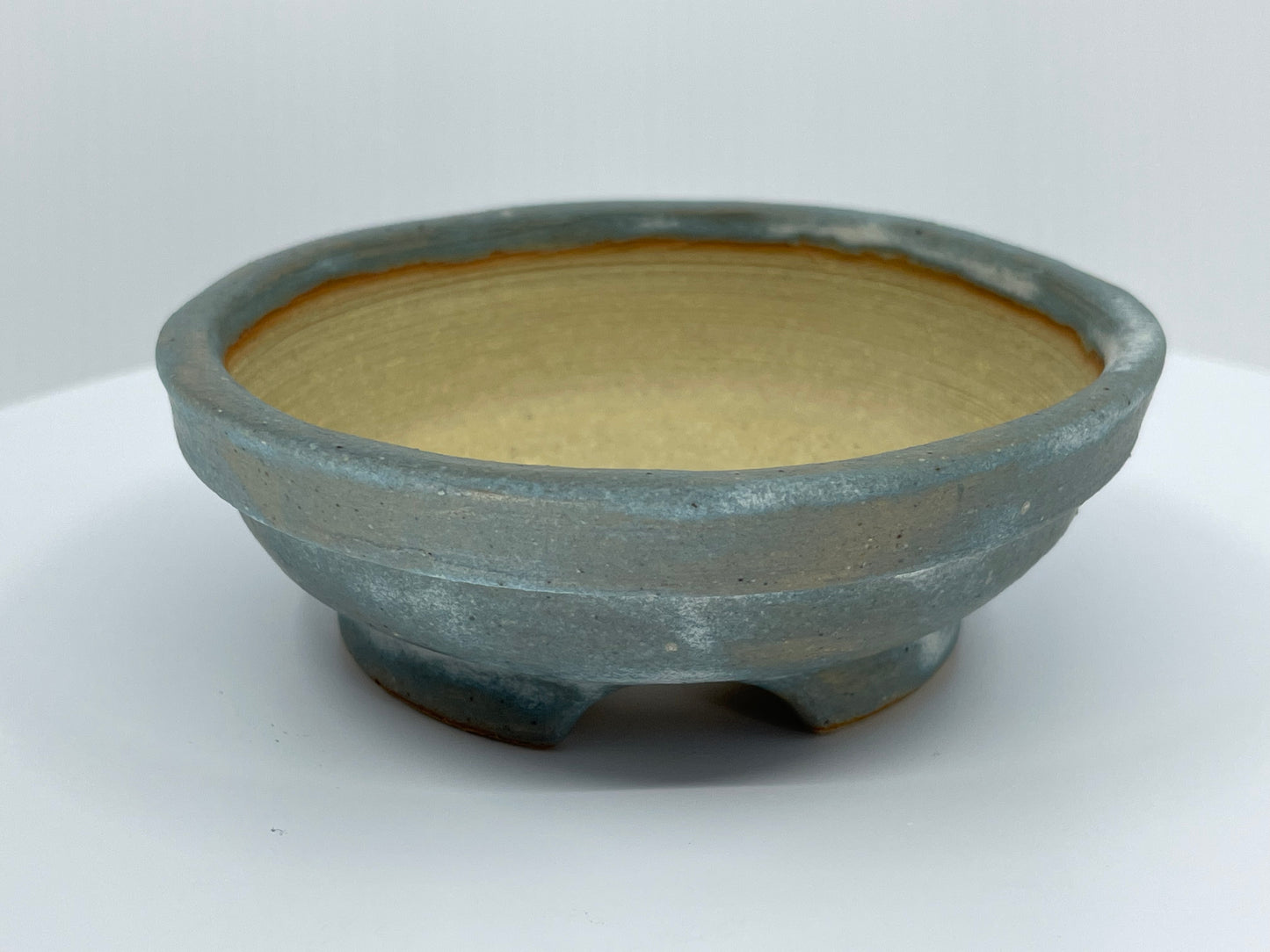 Frosted Matte Blue Round Shohin Bonsai Pot 4.2"