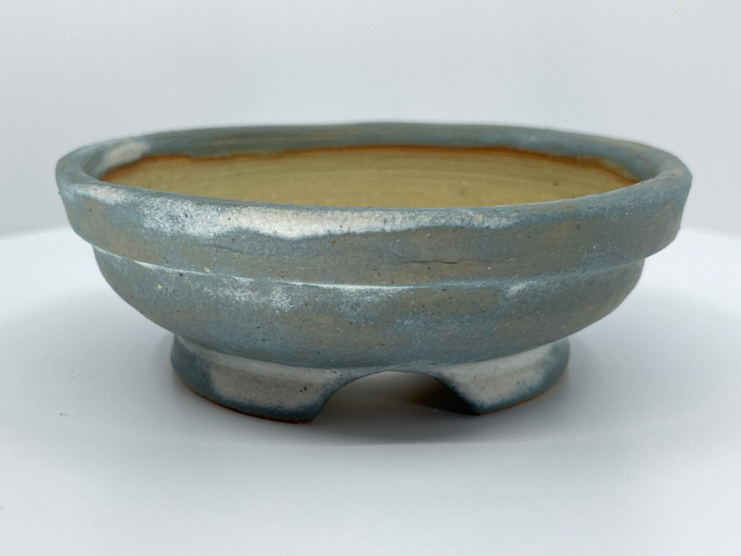 Frosted Matte Blue Round Shohin Bonsai Pot 4.2"