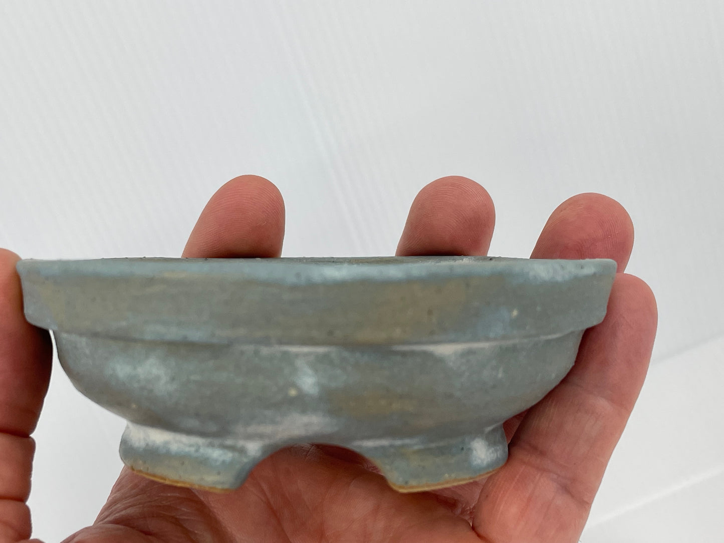 Frosted Matte Blue Round Shohin Bonsai Pot 4.2"