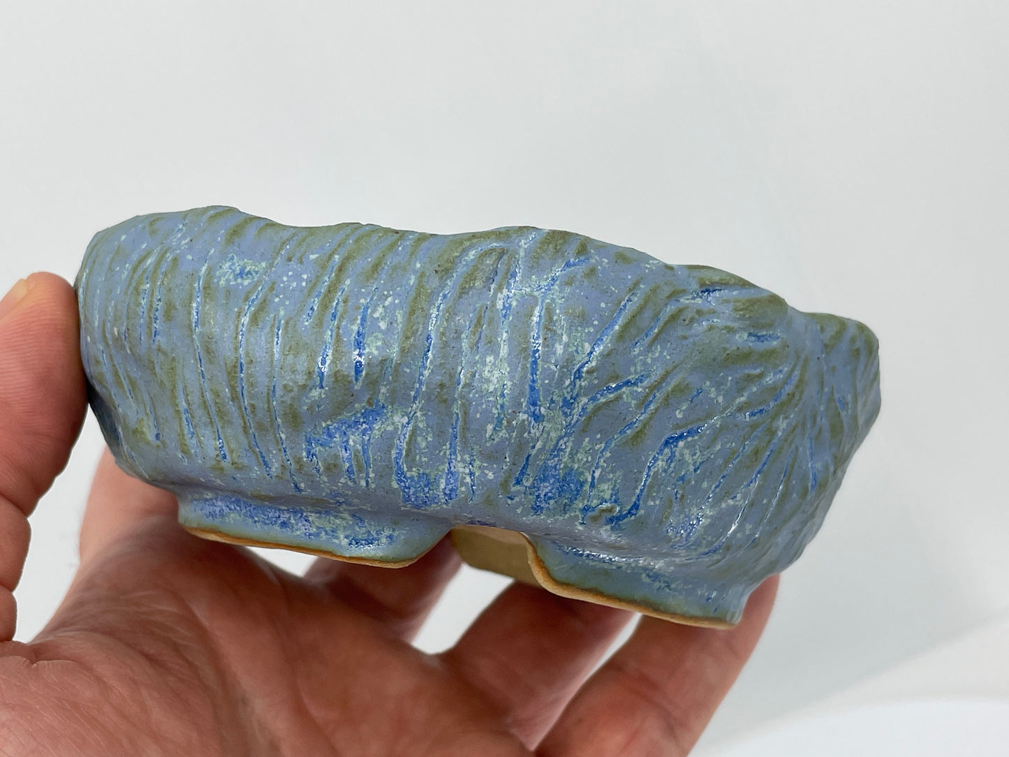 Blue Textured Accent Pinch Pot 4.5"