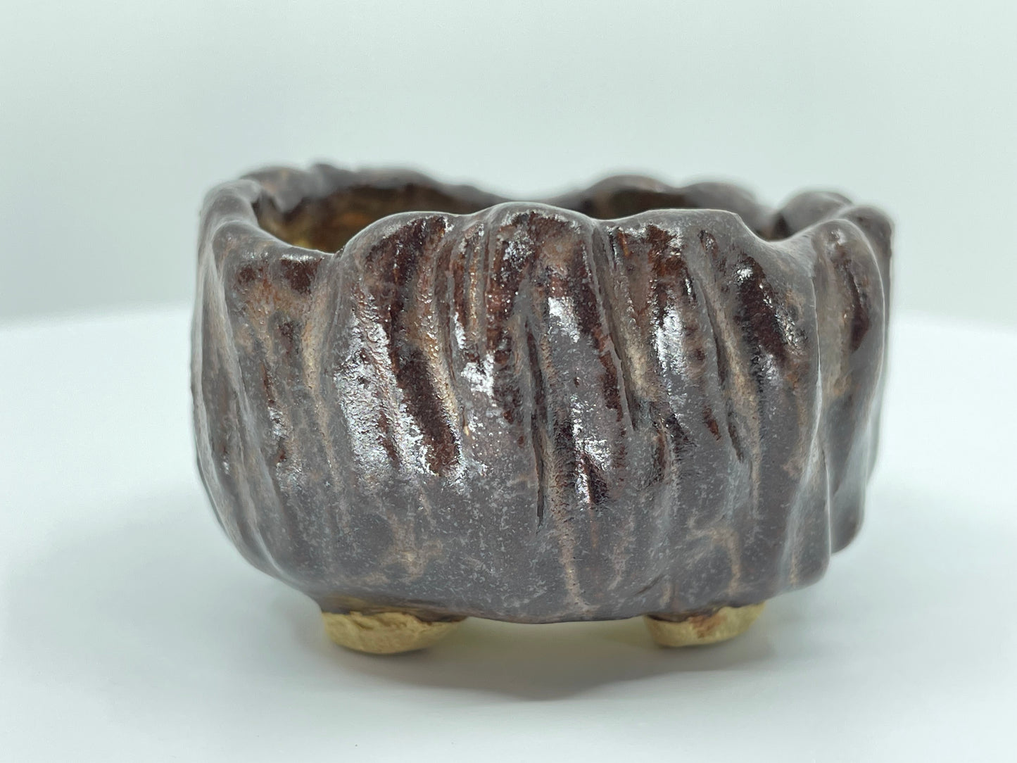 Brown Textured Accent Pinch Pot 2.4"