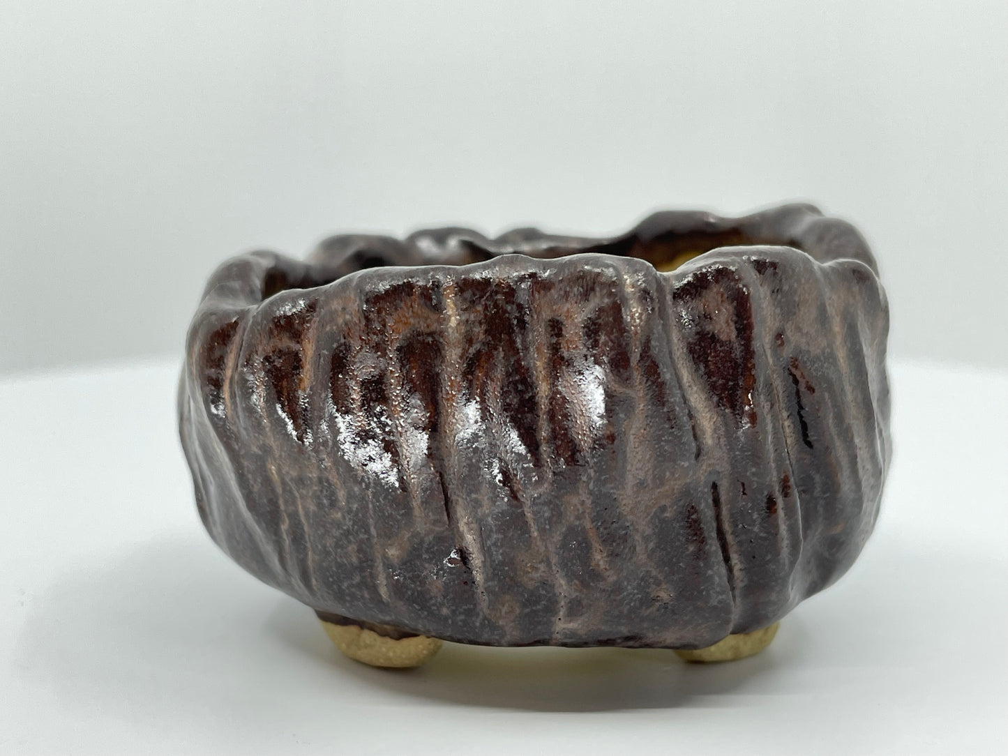 Brown Textured Accent Pinch Pot 2.4"