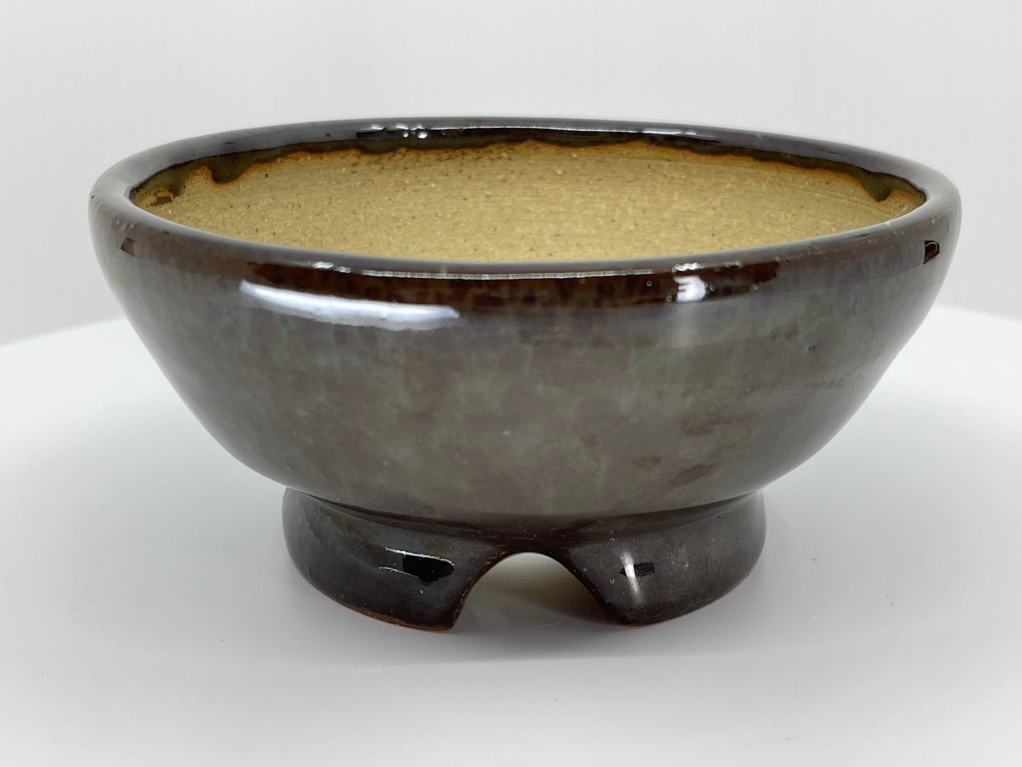 Brown with Blue Round Shohin Bonsai Pot 3.9"