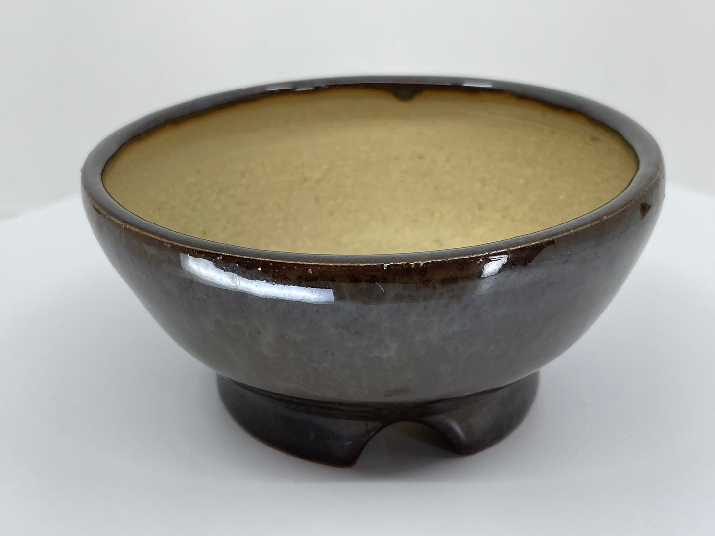 Brown with Blue Round Shohin Bonsai Pot 3.9"