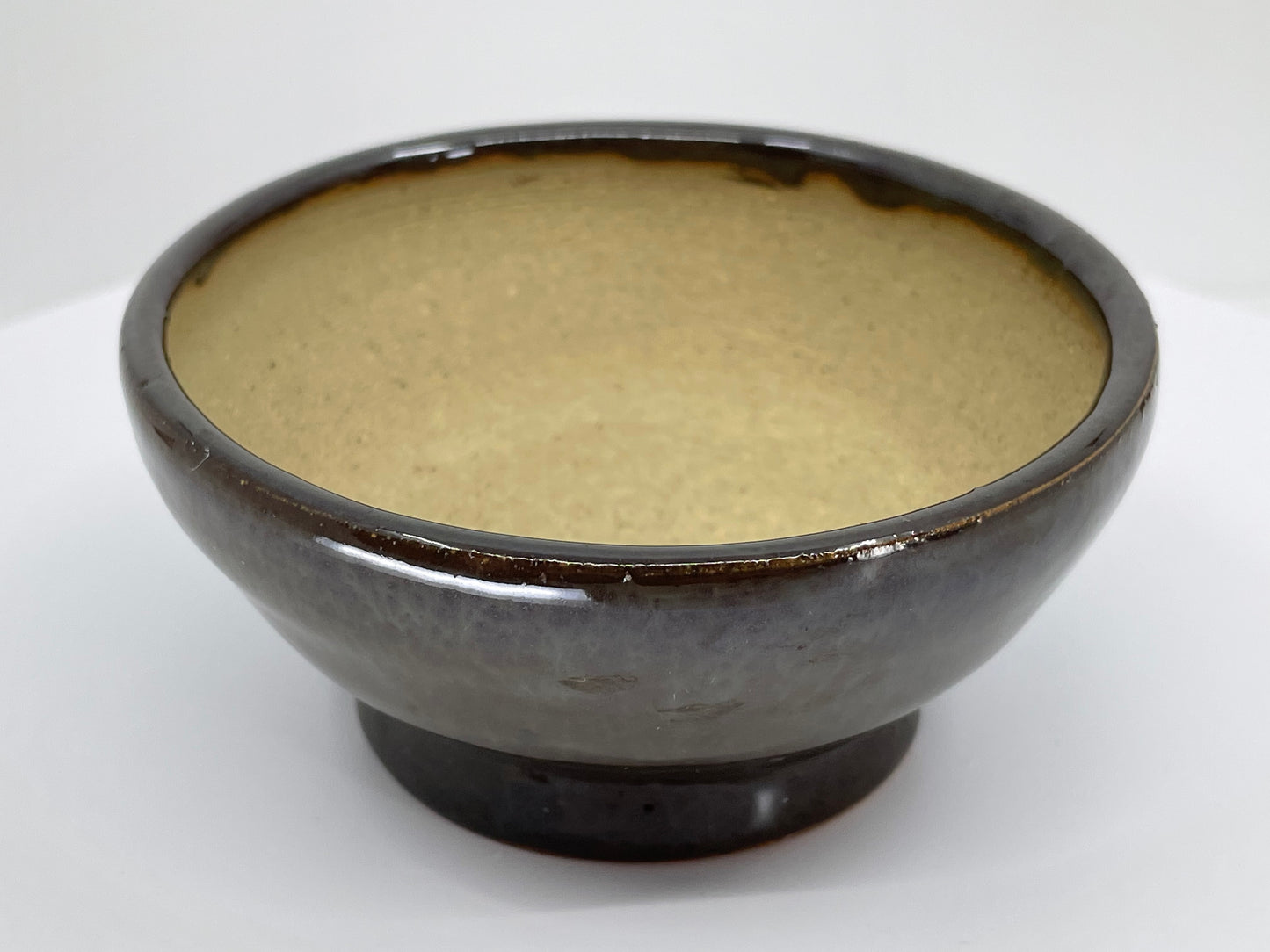 Brown with Blue Round Shohin Bonsai Pot 3.9"