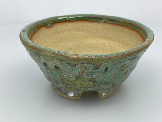 4.4" Wide Aurora Green Round Shohin Bonsai Pot