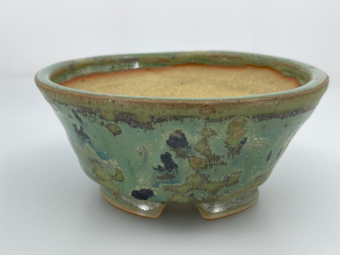 4.4" Wide Aurora Green Round Shohin Bonsai Pot