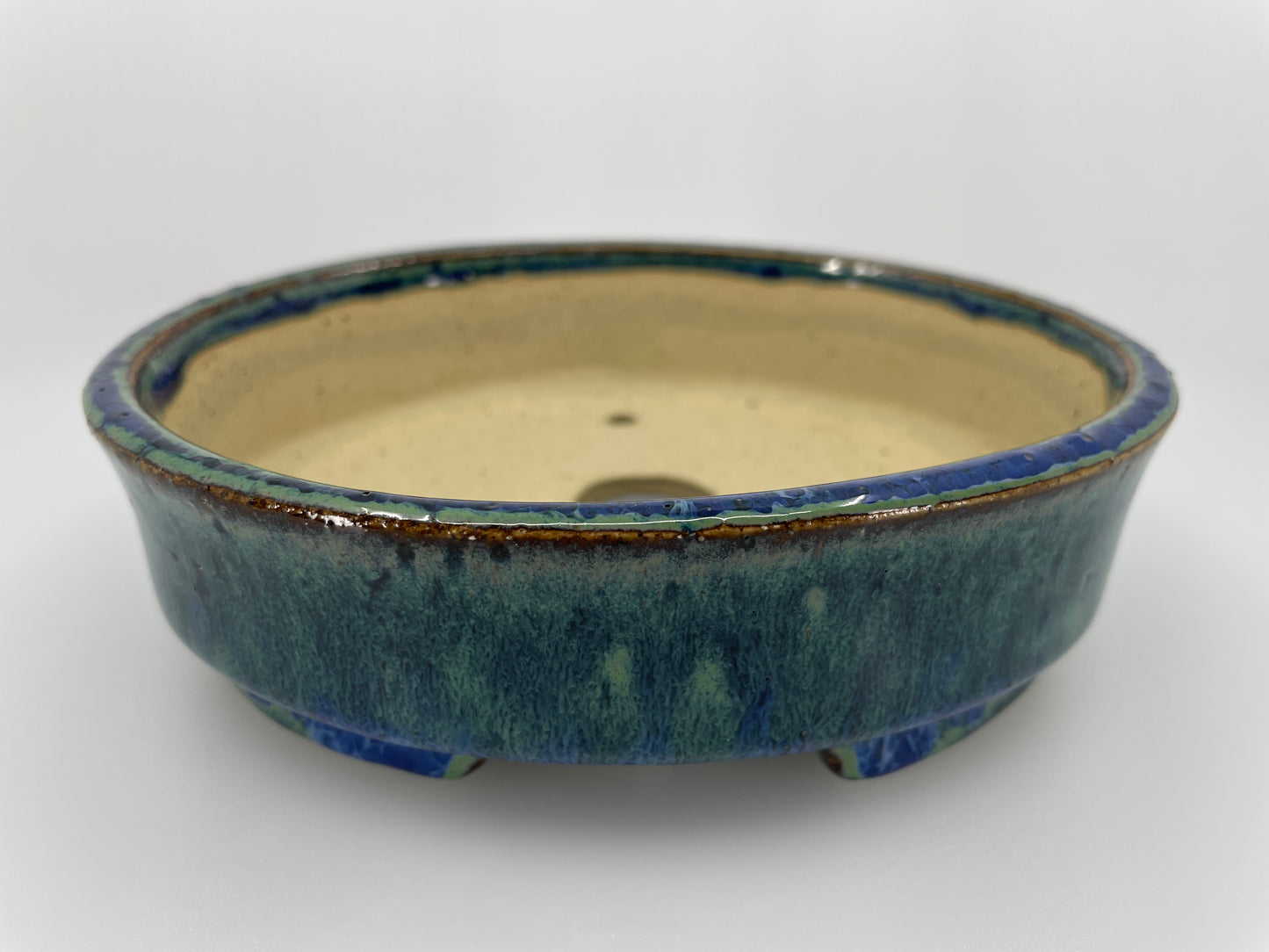 6.2" Wide Blue Surf Oval Shohin Bonsai Pot