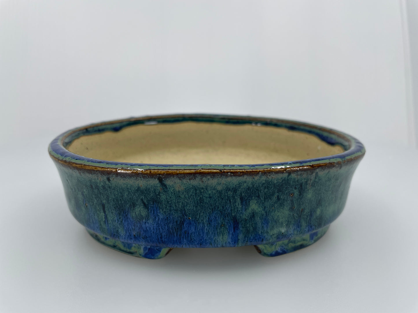 6.2" Wide Blue Surf Oval Shohin Bonsai Pot