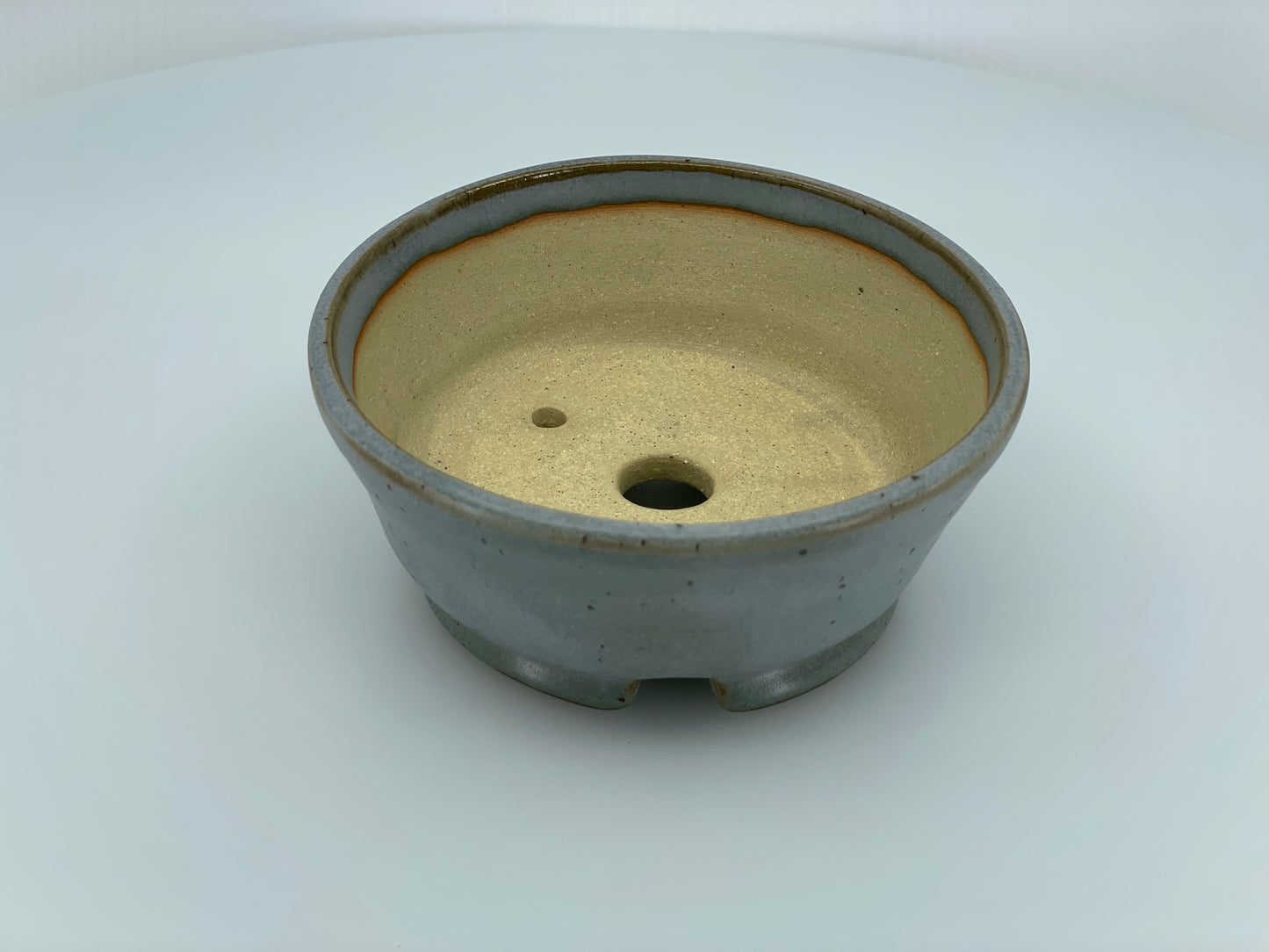 5" Wide Frost Blue Round Shohin Bonsai Pot