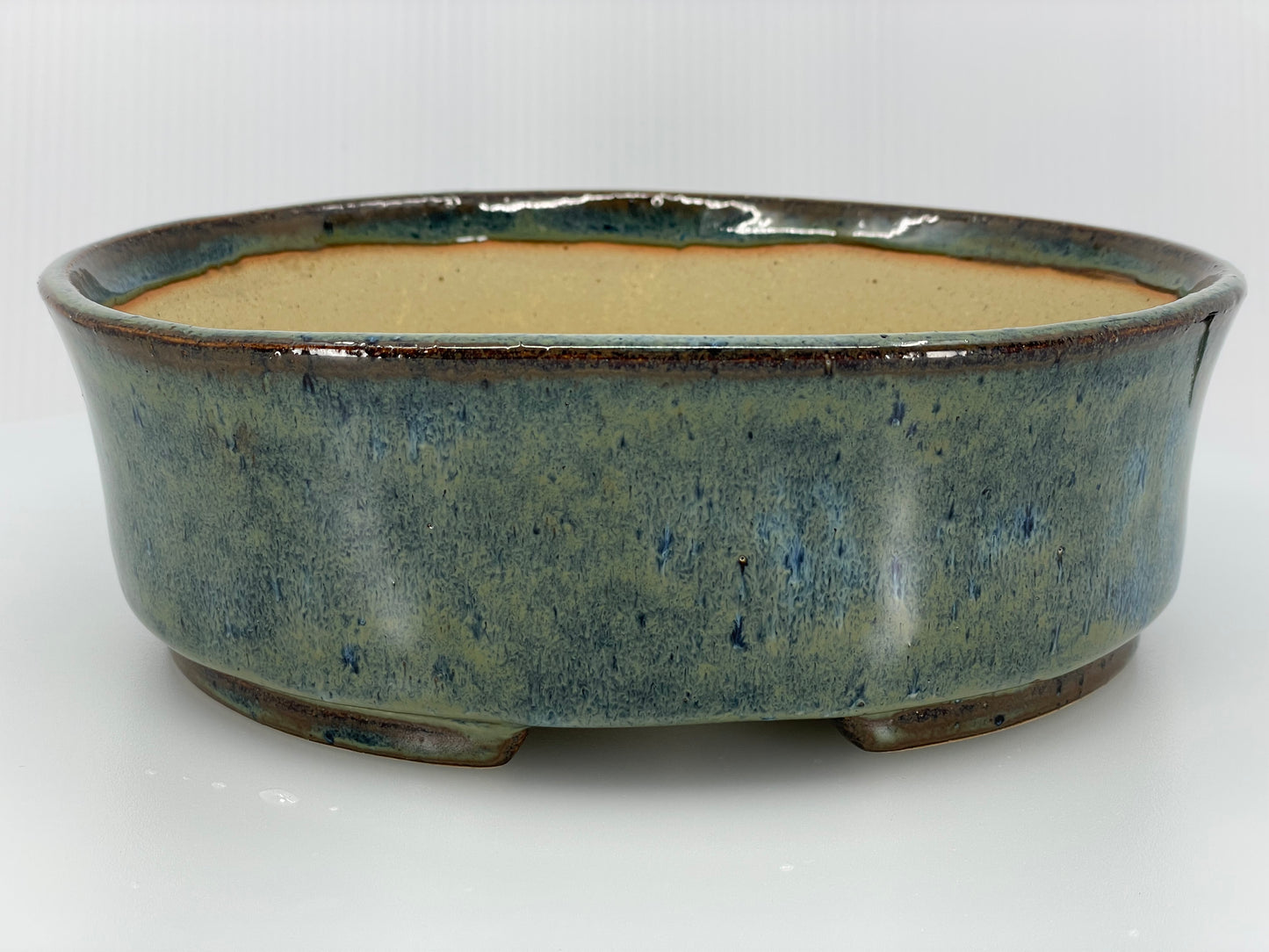 8.25" Wide Stoned Denim Oval Bonsai Pot