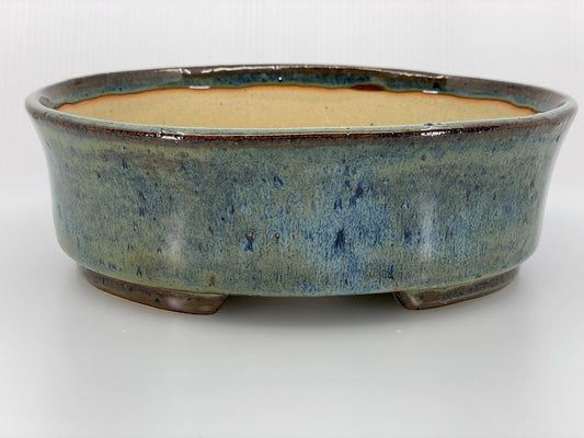 8.25" Wide Stoned Denim Oval Bonsai Pot